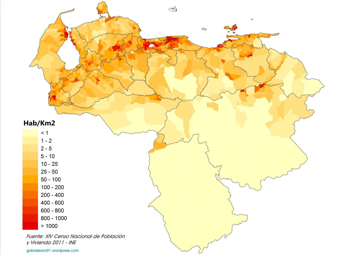 venezuela carte de la densité de la population
